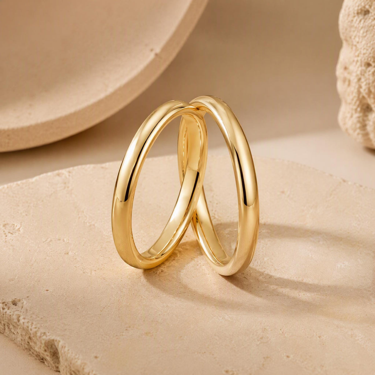 2mm curved gold wedding band, contour nesting ring