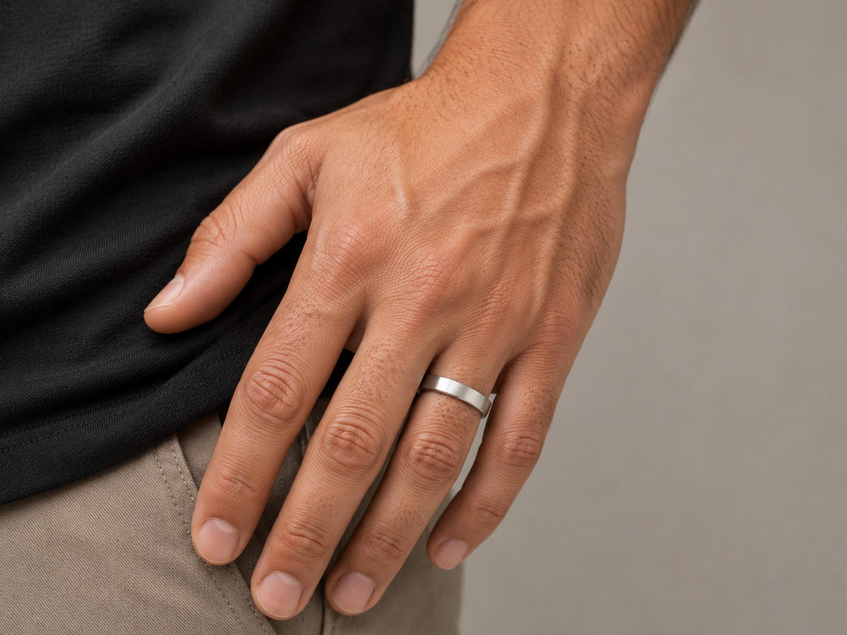 4mm Brushed Gold Wedding Band in solid gold, view 5
