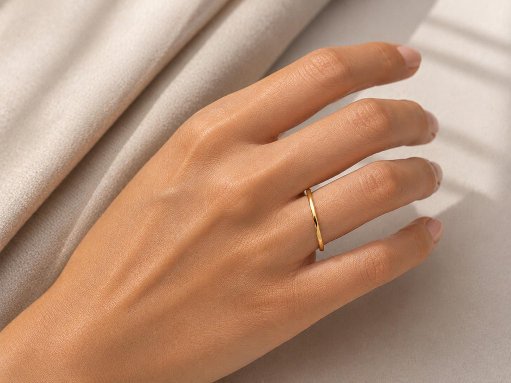 1mm Thin Stacking Ring – Dainty Band in solid gold, view 5