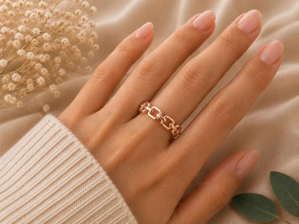 Chunky Chain Link Ring – 6.5mm in solid gold, view 6