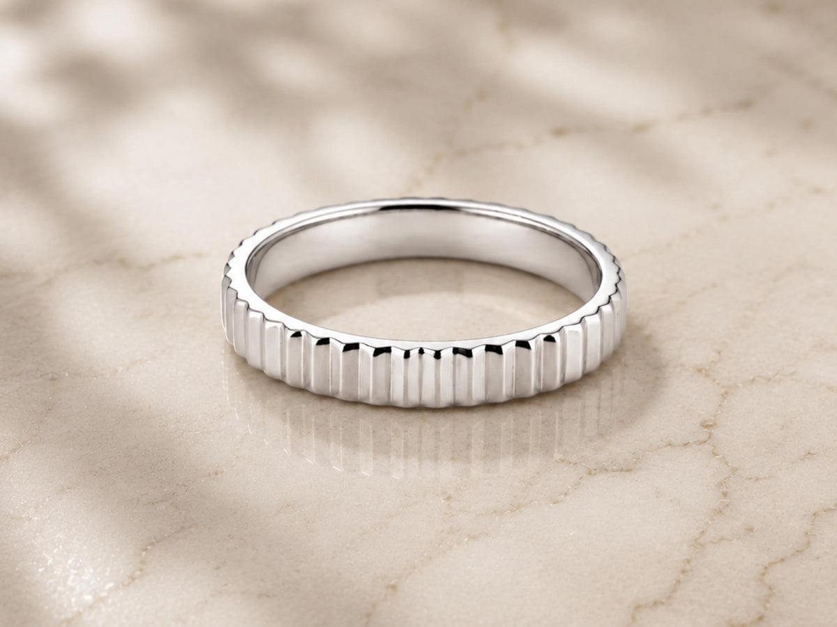 Ribbed Gold Stacking Band – 3mm in solid gold, view 2