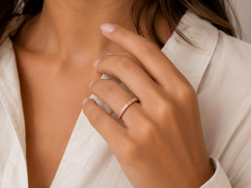 Ribbed Gold Stacking Band – 3mm in solid gold, view 9