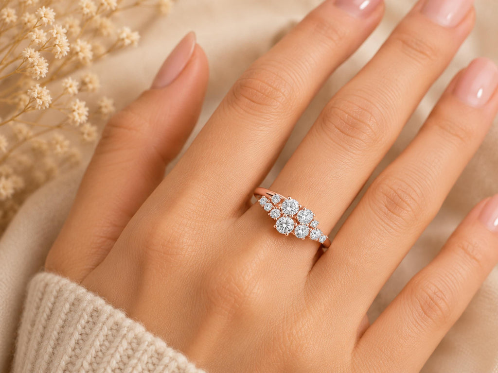 Lab-Grown Diamond Cluster Ring – 7mm Top in solid gold, view 2