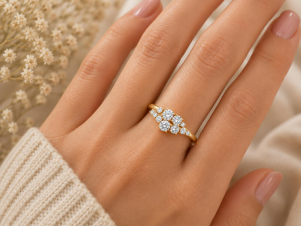 Lab-Grown Diamond Cluster Ring – 7mm Top in solid gold, view 4