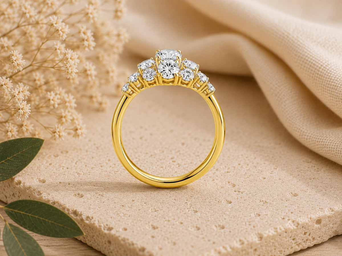 Lab-Grown Diamond Cluster Ring – 7mm Top in solid gold, view 9