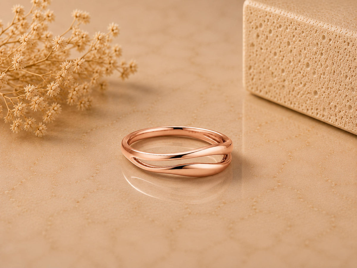 Double Wave Crossover Ring – 5mm in solid gold, view 2
