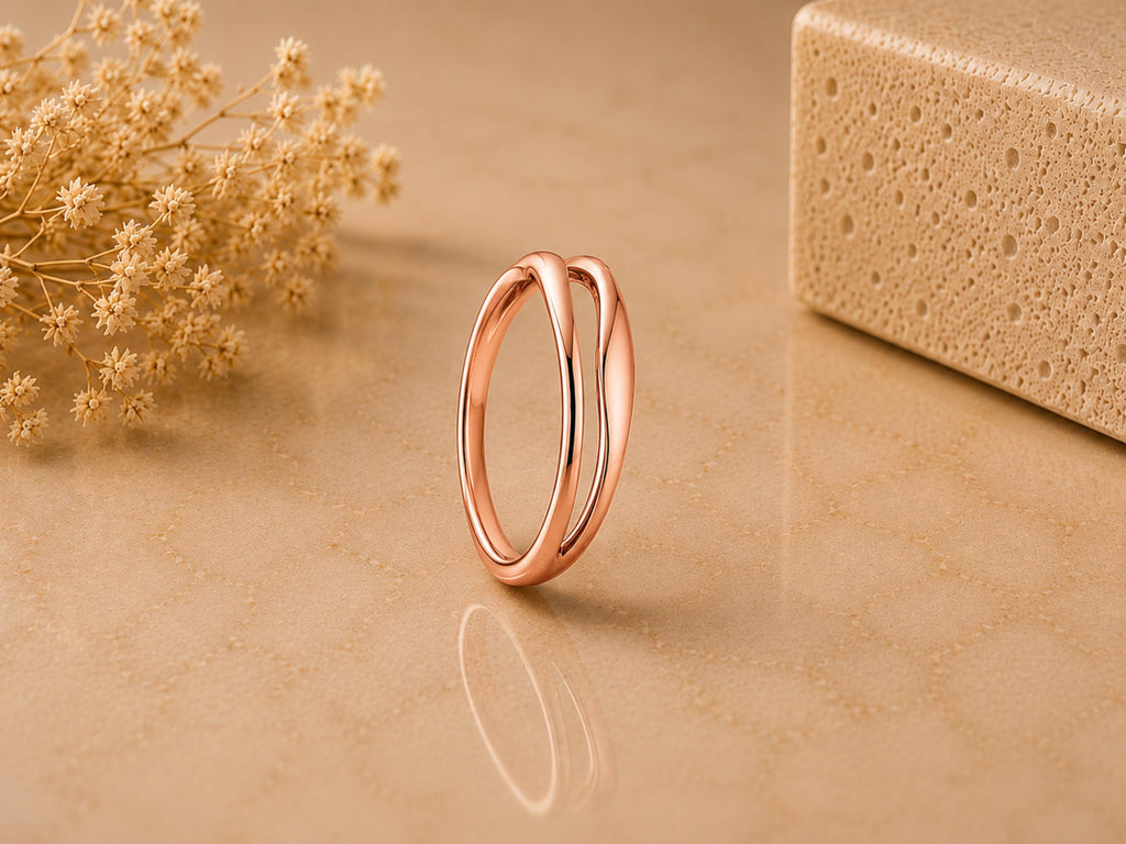 Double Wave Crossover Ring – 5mm in solid gold, view 9