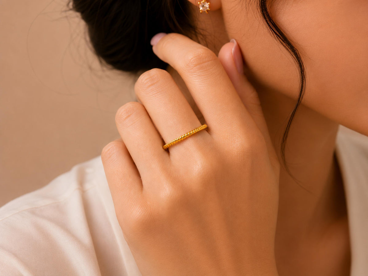 Twisted Rope Ring – 1.3mm Stacking Band in solid gold, view 6