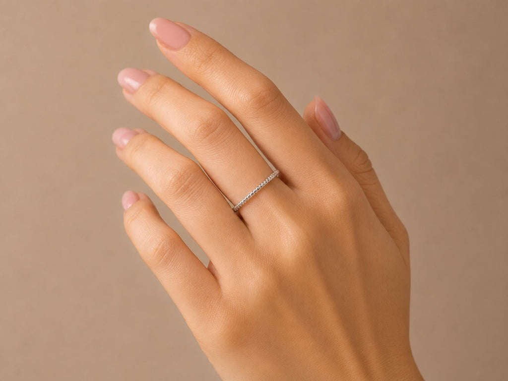 Twisted Rope Ring – 1.3mm Stacking Band in solid gold, view 8