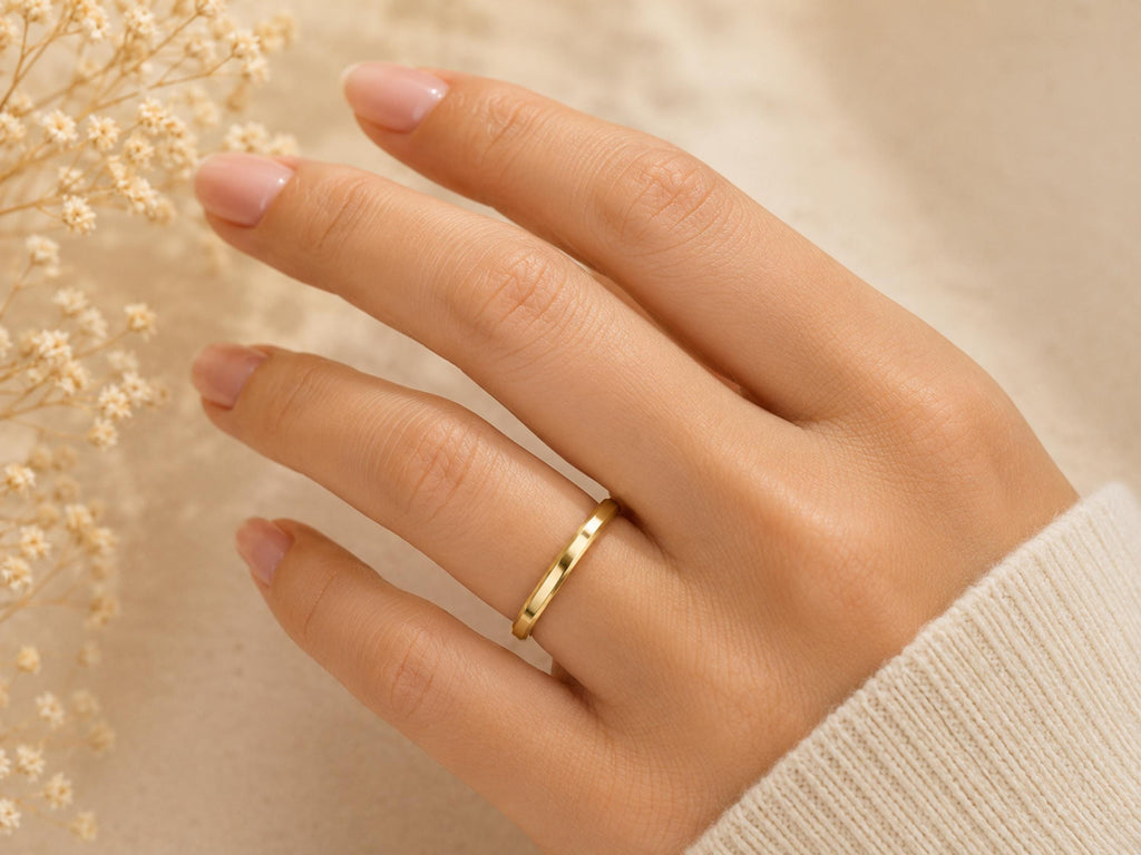 2mm Smooth Gold Band – Minimalist Wedding Ring in solid gold, view 8