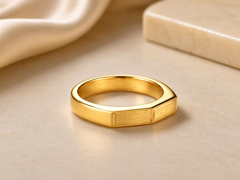 Geometric Flat Top Band – 4mm in solid gold