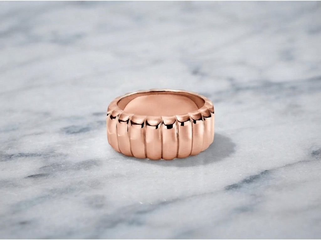 Fluted Bold Gold Ring – 9.35mm Wide Band in solid gold, view 3