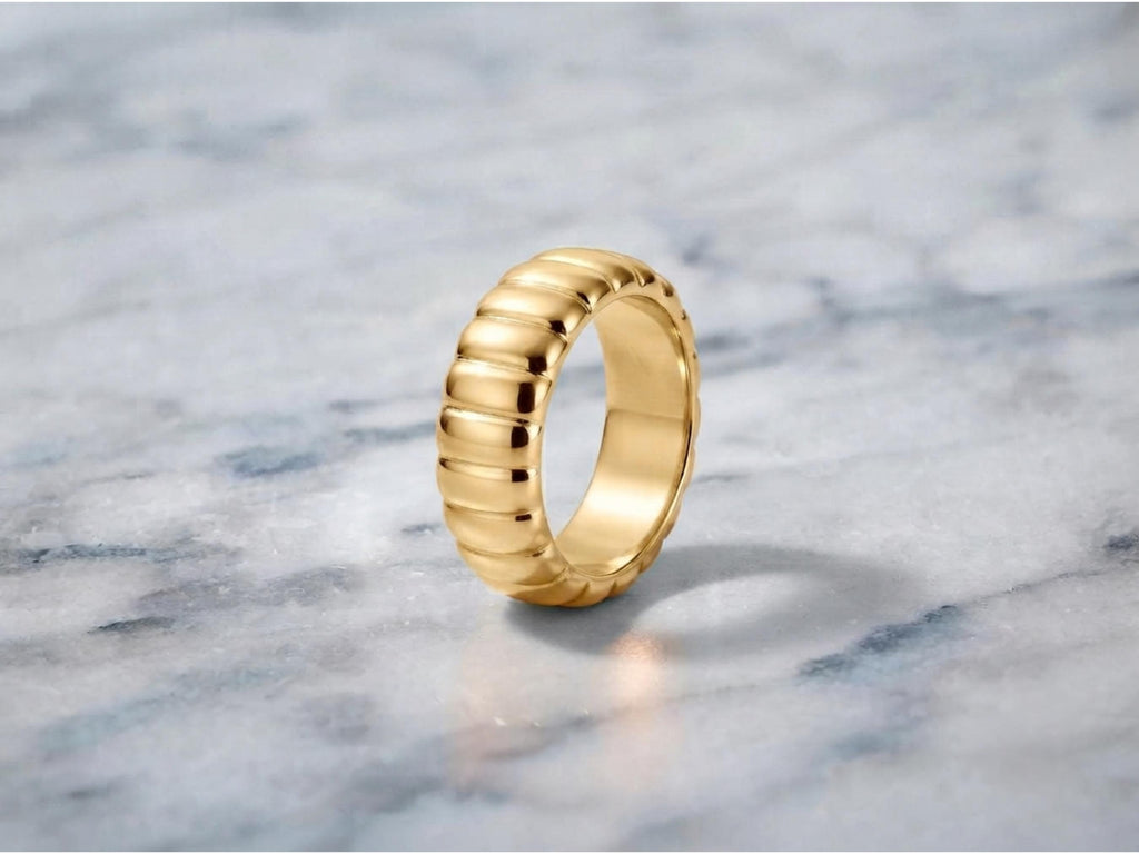 Fluted Bold Gold Ring – 9.35mm Wide Band in solid gold, view 6