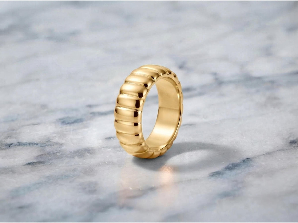 Fluted Bold Gold Ring – 9.35mm Wide Band in solid gold, view 6