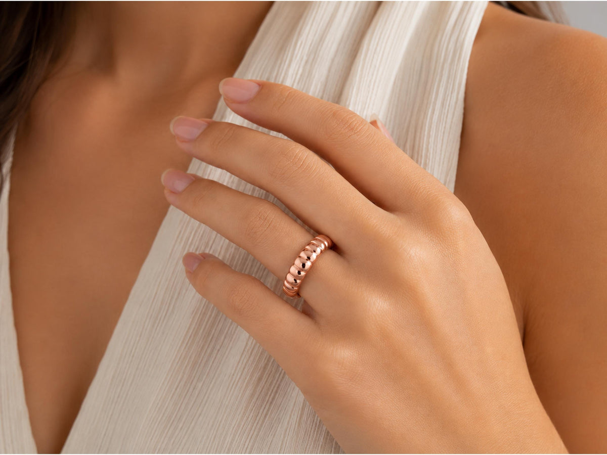 Fluted Bold Gold Ring – 9.35mm Wide Band in solid gold, view 10