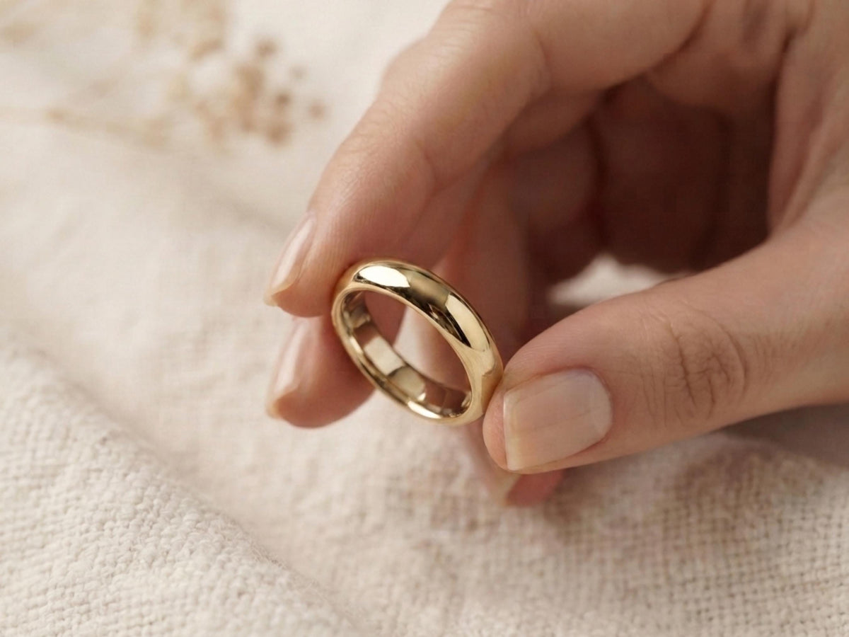 4mm Curved Wedding Band – Nesting Contour Ring in solid gold, view 2