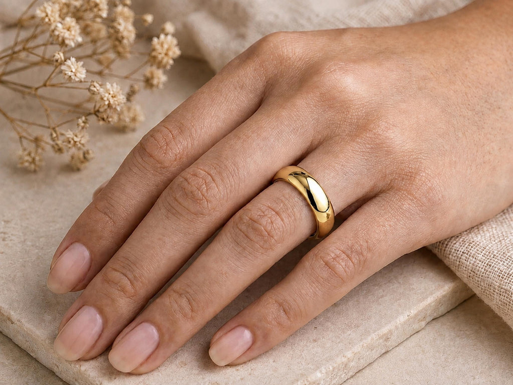 4mm Curved Wedding Band – Nesting Contour Ring in solid gold, view 4