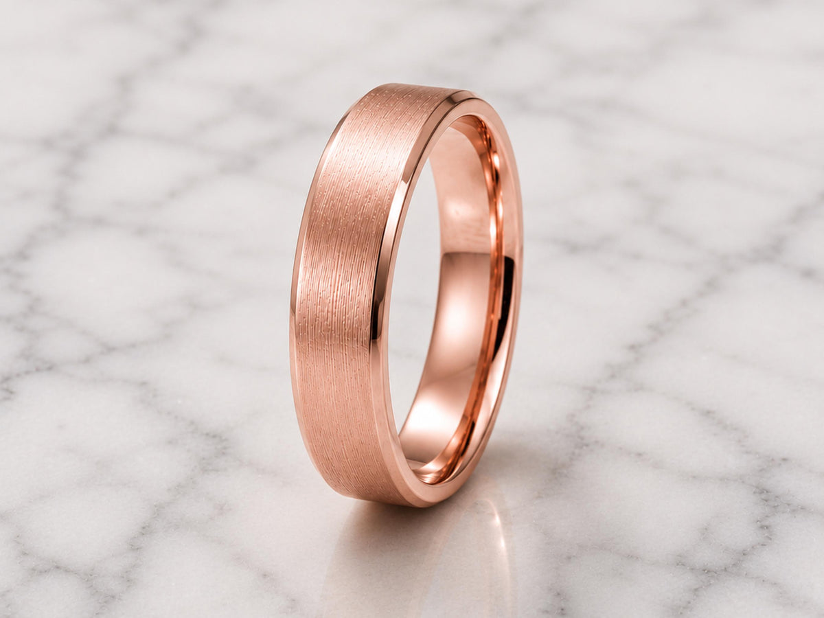 4mm Brushed Gold Wedding Band in solid gold, view 8