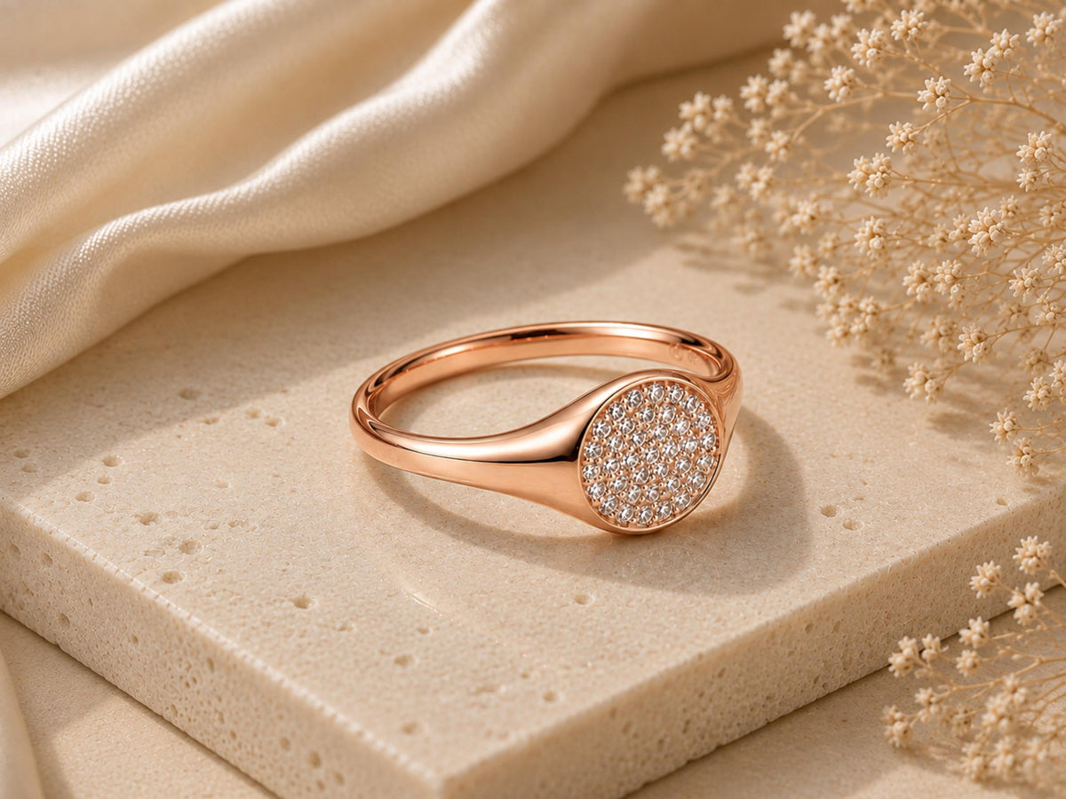 Pavé Lab-Grown Diamond Signet Pinky Ring – 8mm in solid gold, view 2