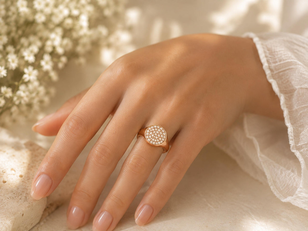 Pavé Lab-Grown Diamond Signet Pinky Ring – 8mm in solid gold, view 7