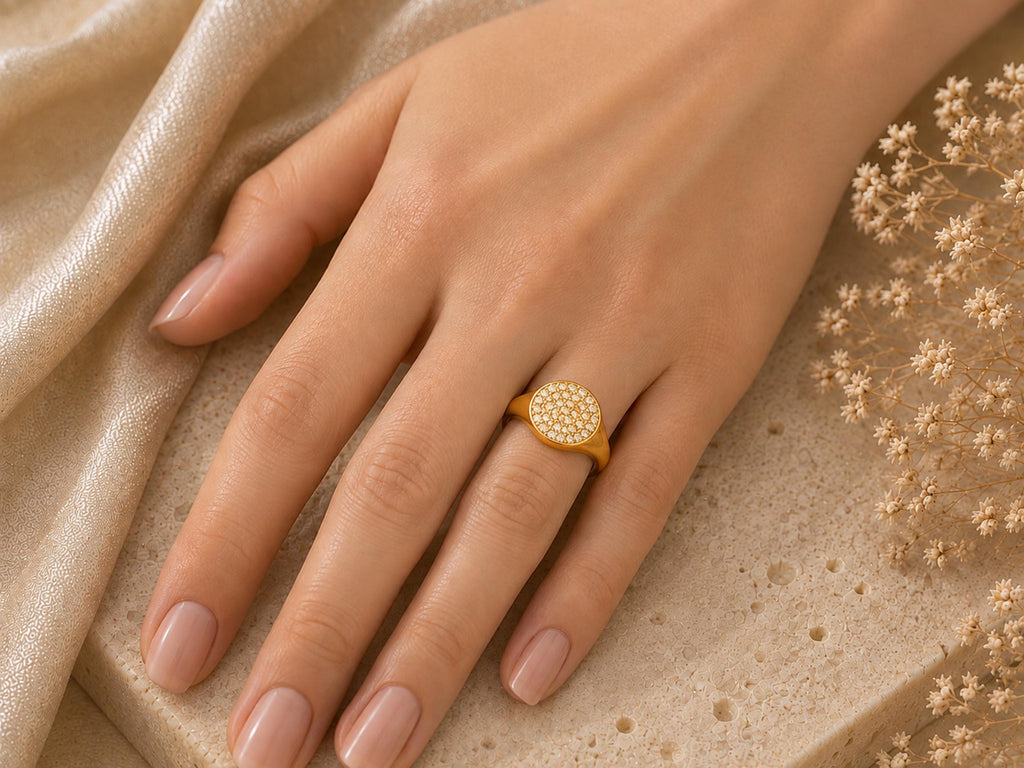 Pavé Lab-Grown Diamond Signet Pinky Ring – 8mm in solid gold, view 10