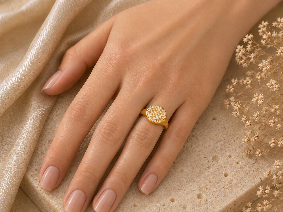 Pavé Lab-Grown Diamond Signet Pinky Ring – 8mm in solid gold, view 10