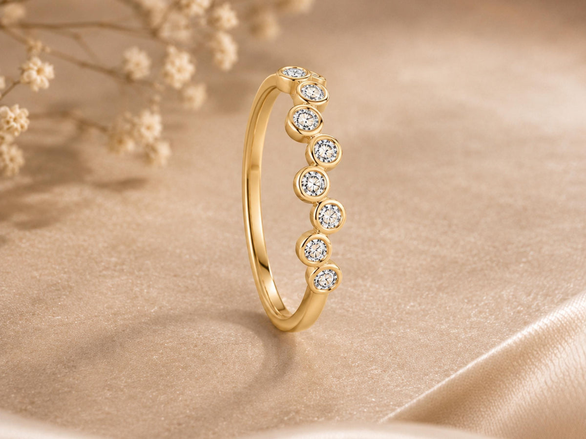 Scattered Bezel Lab-Grown Diamond Ring in solid gold, view 4