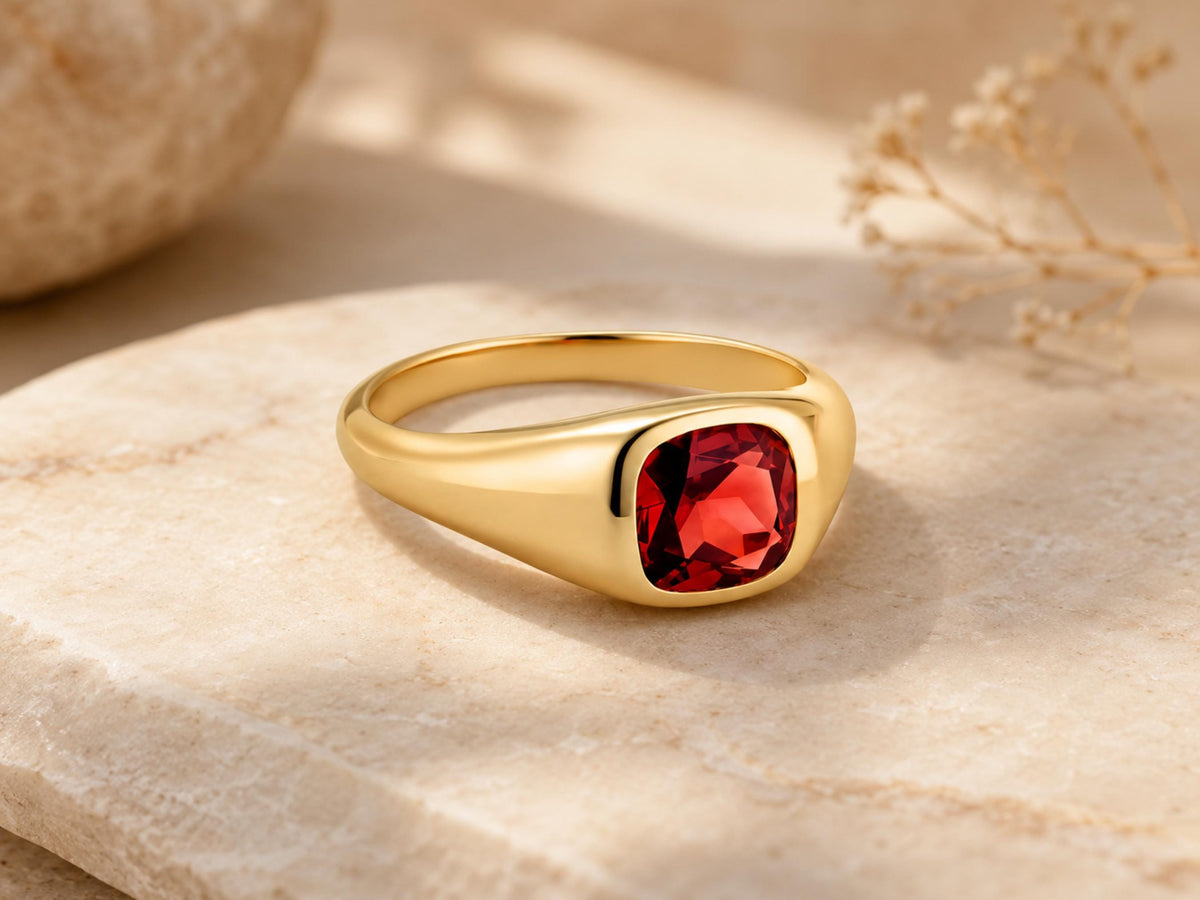 Red Stone Pinky Signet Ring – 7mm in solid gold