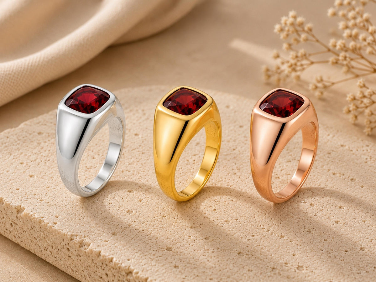 Red Stone Pinky Signet Ring – 7mm in solid gold, view 7