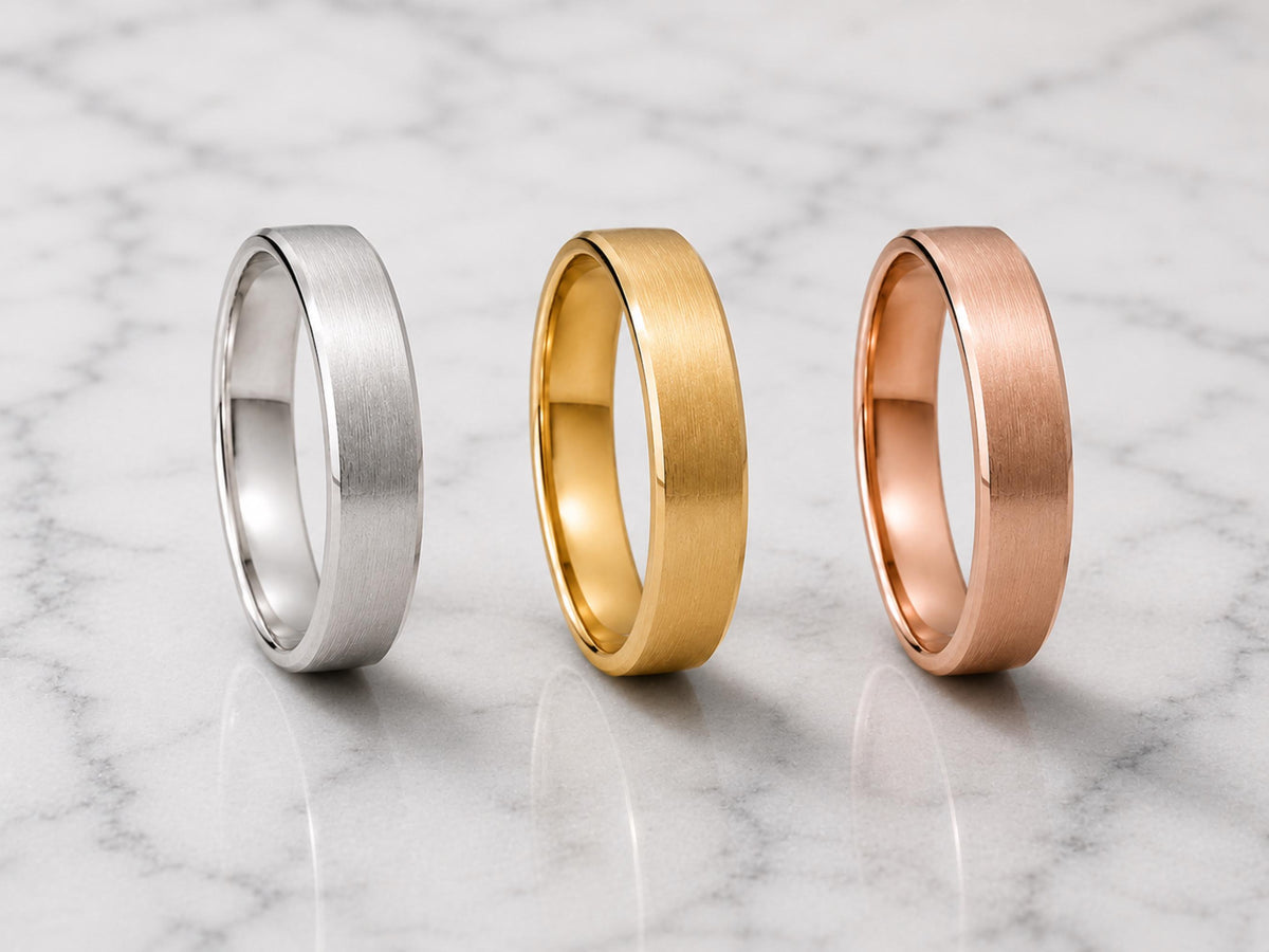4mm Brushed Gold Wedding Band in solid gold, view 10
