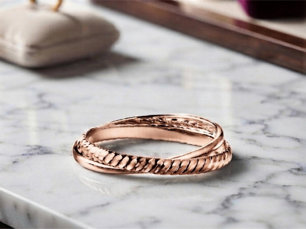 Twisted Duo Ring Set – Smooth and Twist Bands in solid gold, view 2
