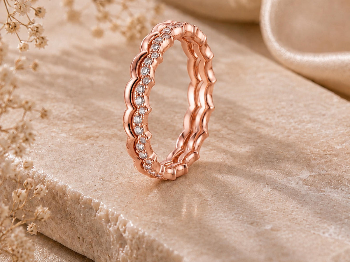 Scalloped Stacking Ring Set – 2 Rings in solid gold, view 6
