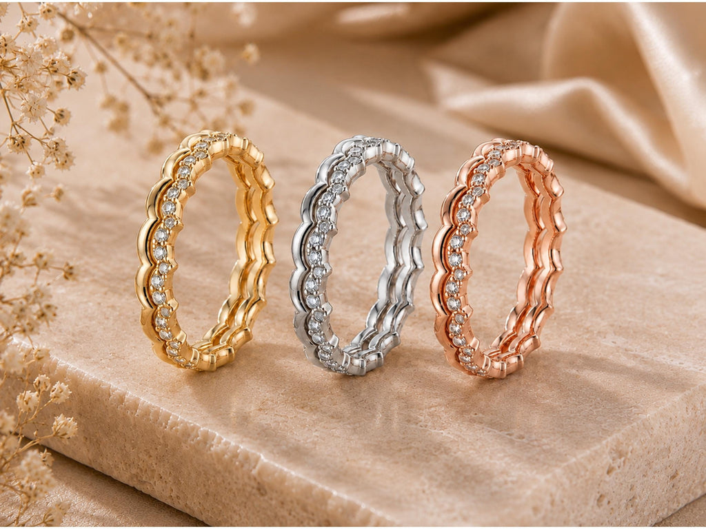 Scalloped Stacking Ring Set – 2 Rings in solid gold, view 7