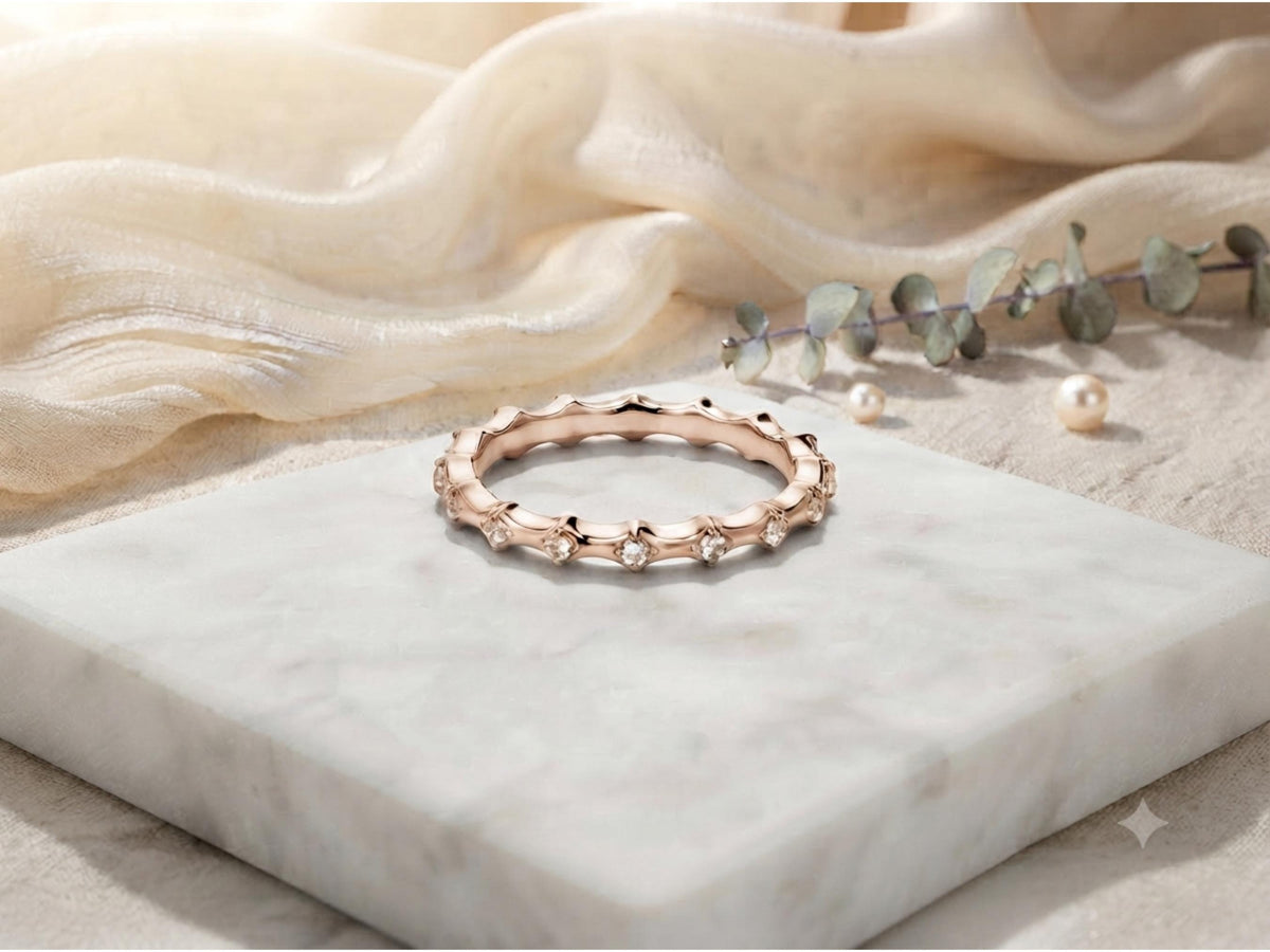 Bubble and Scallop Ring Set – 6.2mm in solid gold, view 6