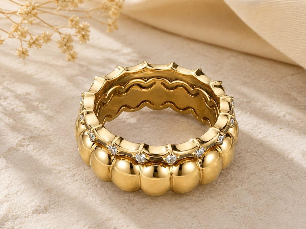 Bubble and Scallop Ring Set – 6.2mm in solid gold