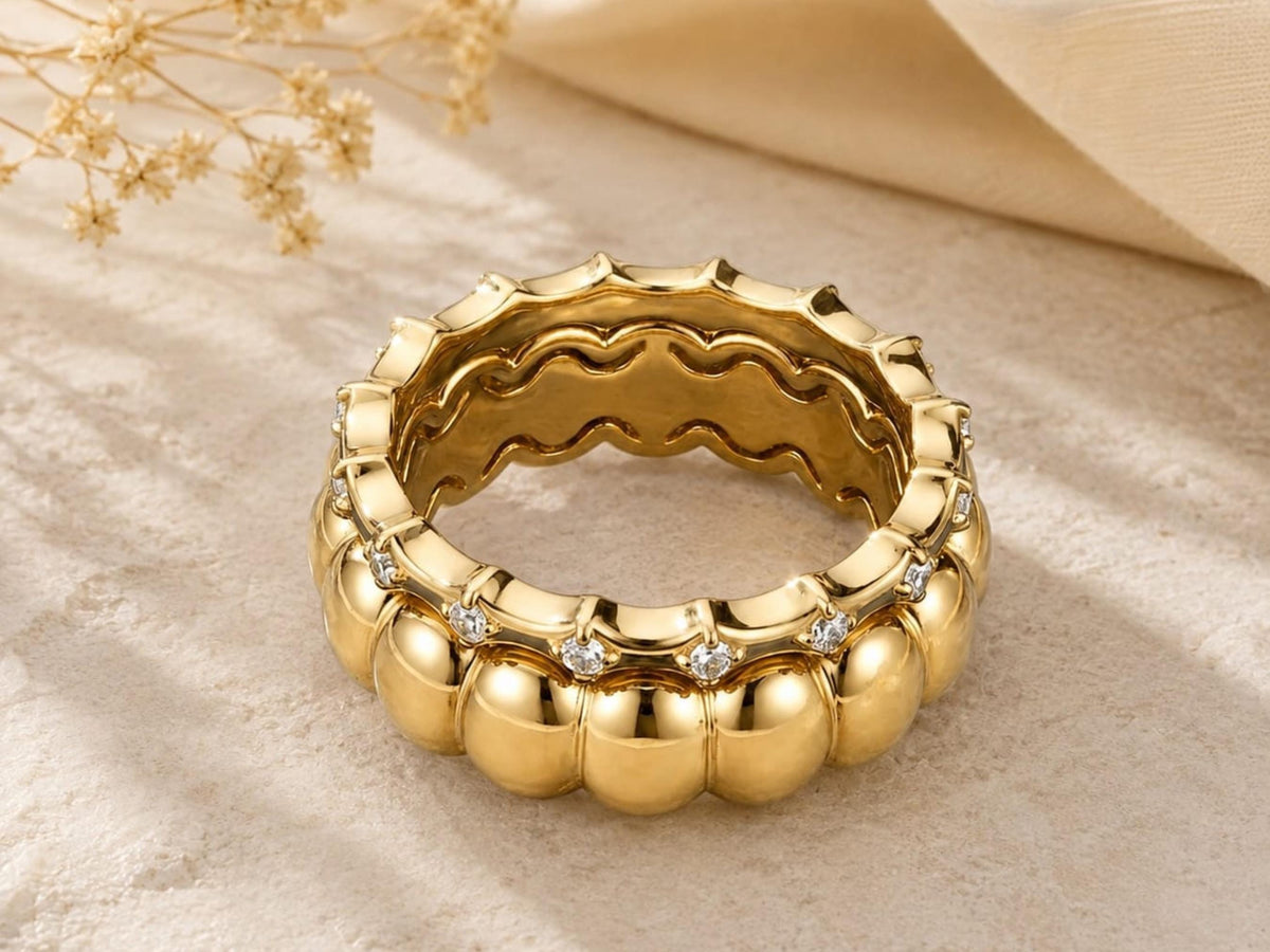 Bubble and Scallop Ring Set – 6.2mm in solid gold