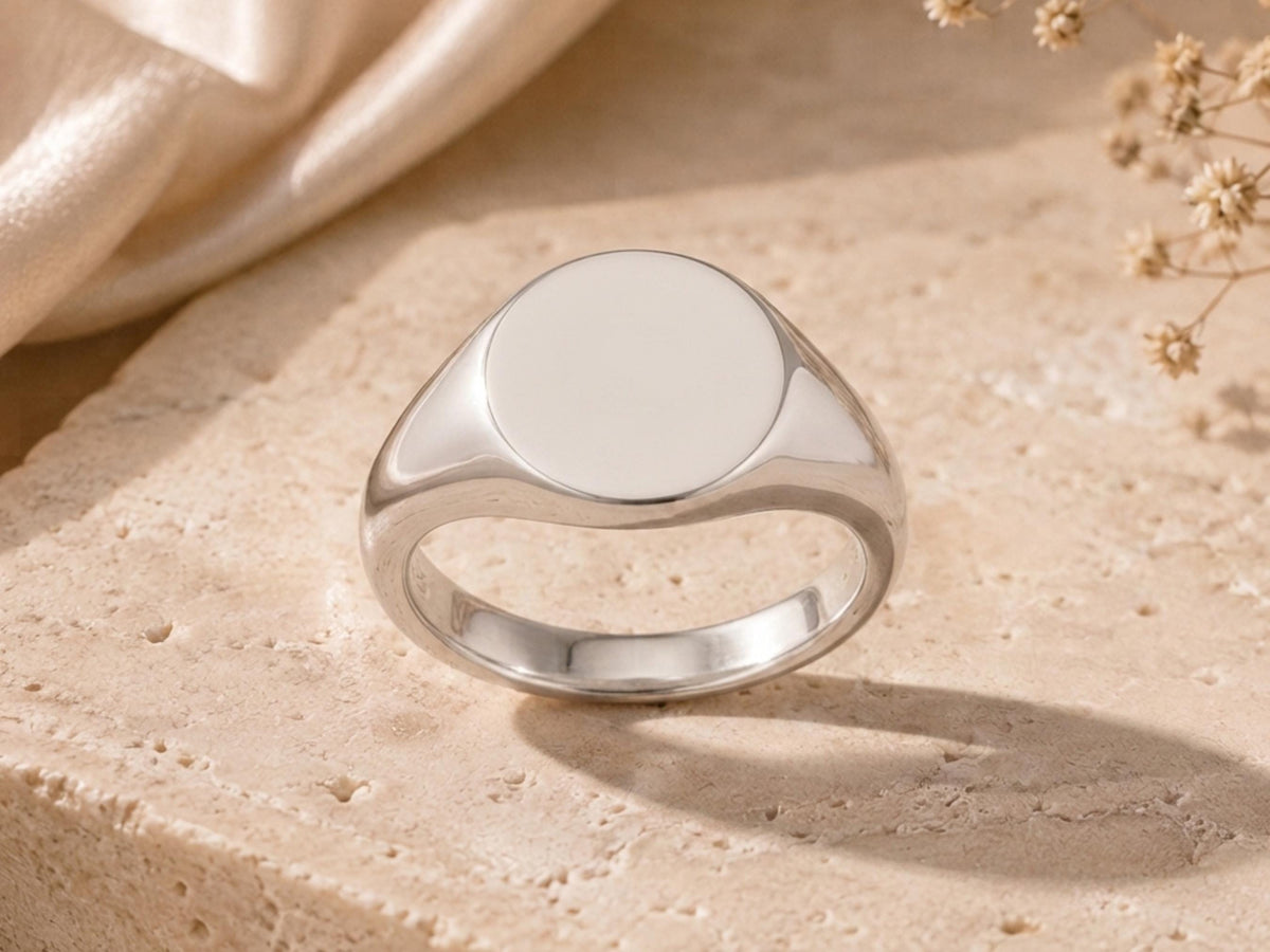 Bold Round Signet Ring – 13mm Top in solid gold, view 4