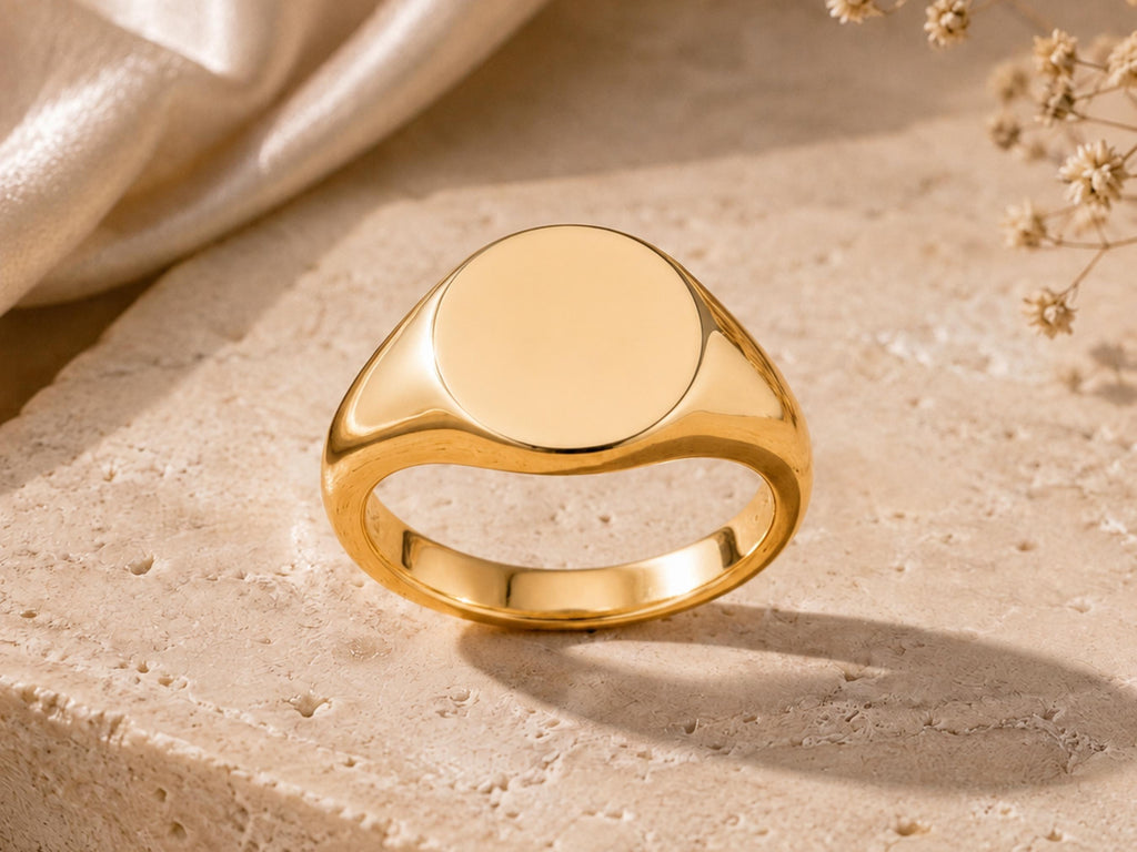 Bold Round Signet Ring – 13mm Top in solid gold, view 5
