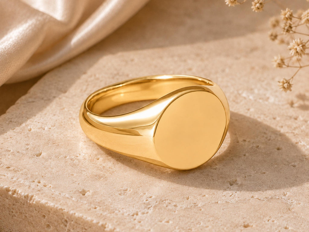 Bold Round Signet Ring – 13mm Top in solid gold