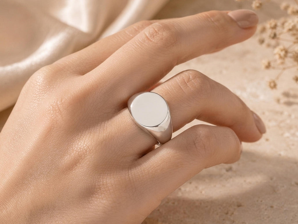 Bold Round Signet Ring – 13mm Top in solid gold, view 8