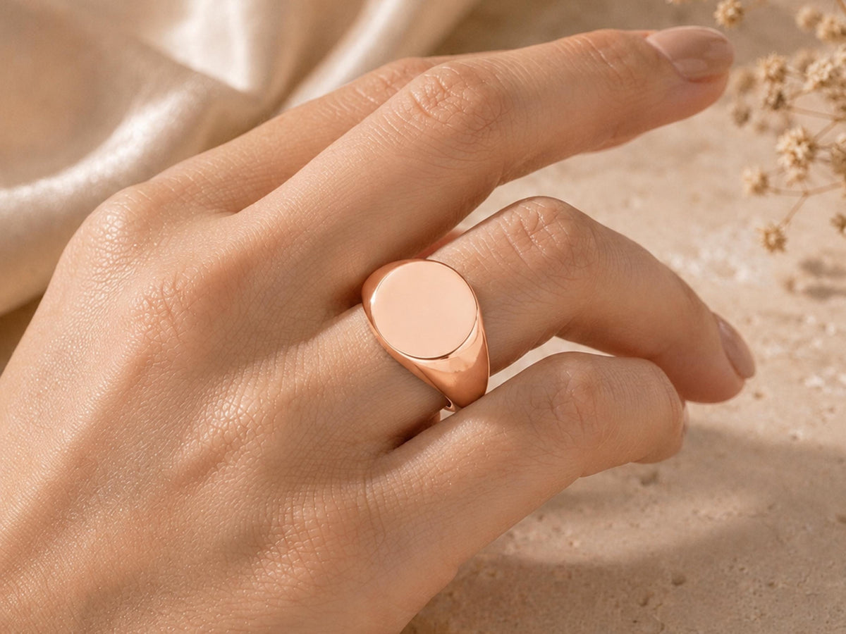 Bold Round Signet Ring – 13mm Top in solid gold, view 10