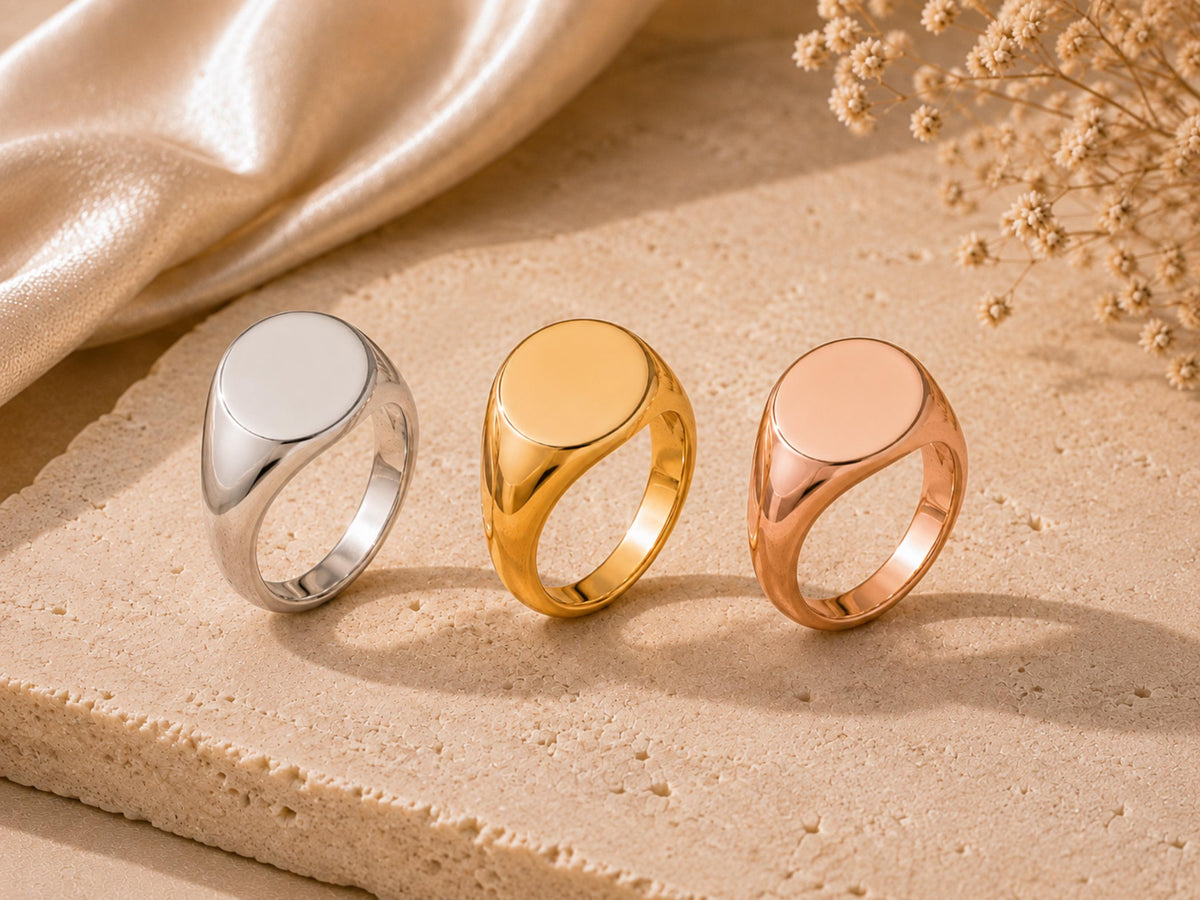 Bold Round Signet Ring – 13mm Top in solid gold, view 7