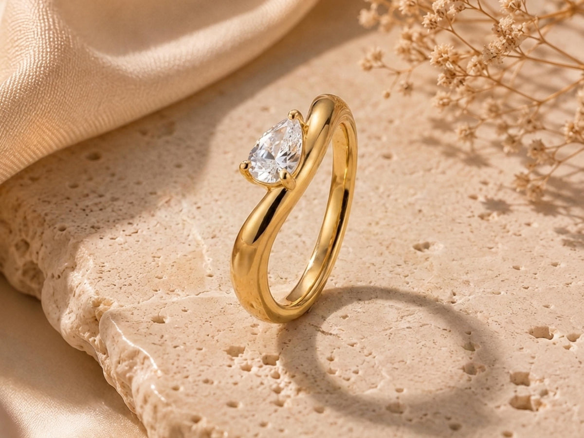 Wave Pear Lab-Grown Diamond Ring – 3.4mm in solid gold, view 4