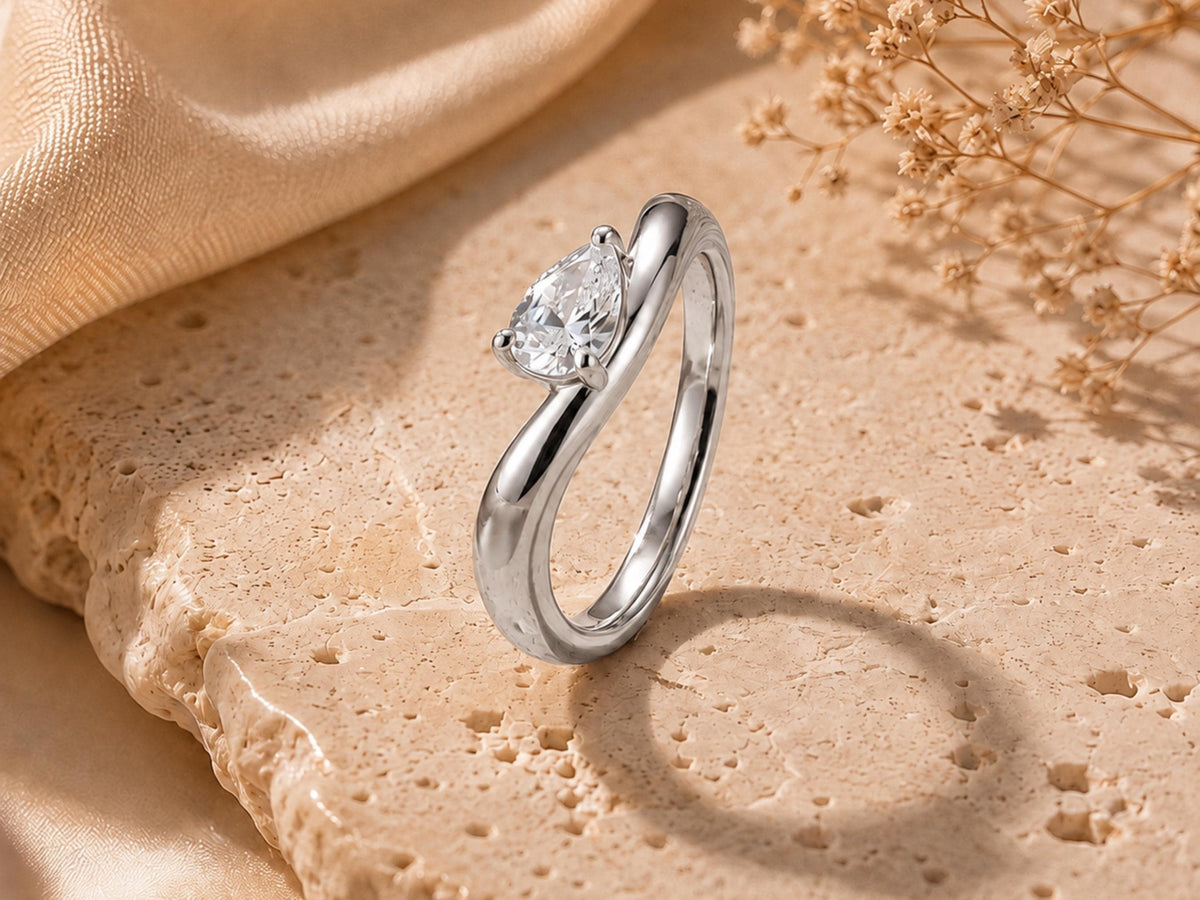 Wave Pear Lab-Grown Diamond Ring – 3.4mm in solid gold, view 5