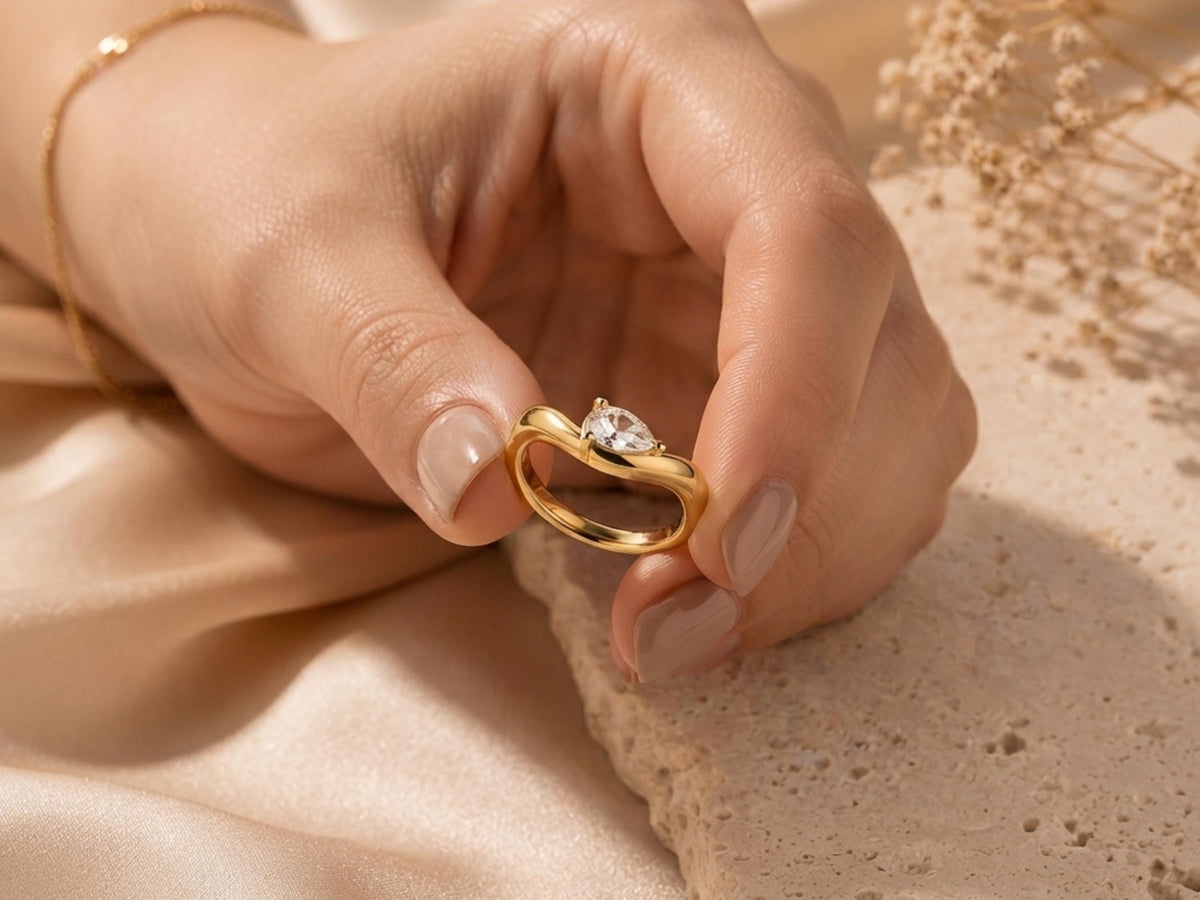 Wave Pear Lab-Grown Diamond Ring – 3.4mm in solid gold, view 8