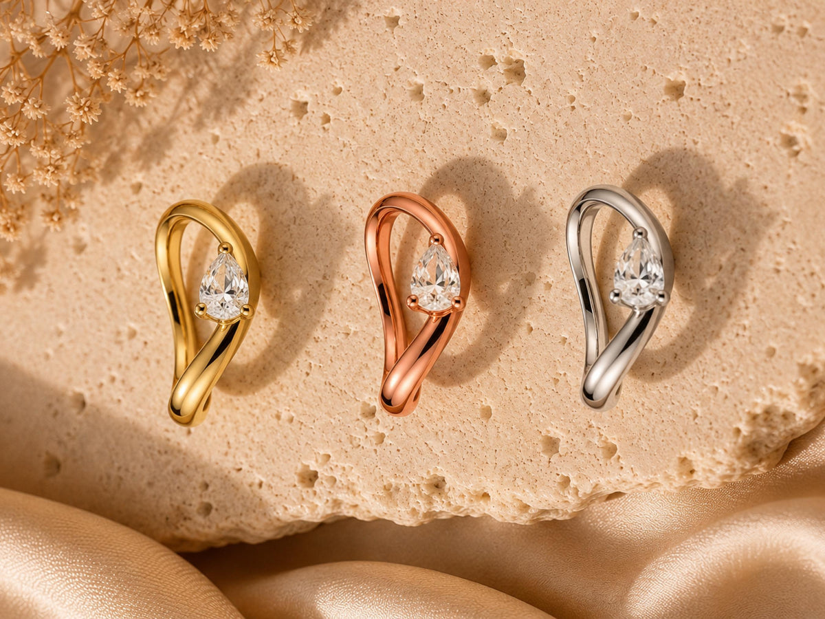 Wave Pear Lab-Grown Diamond Ring – 3.4mm in solid gold, view 7