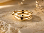 Nesting Dome Ring Set with Bezel Stone in solid gold