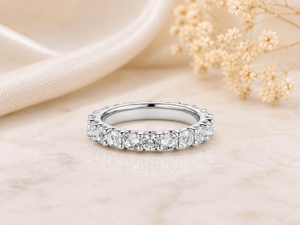 Lab-Grown White Sapphire Eternity Ring – 3.1mm in solid gold, view 2