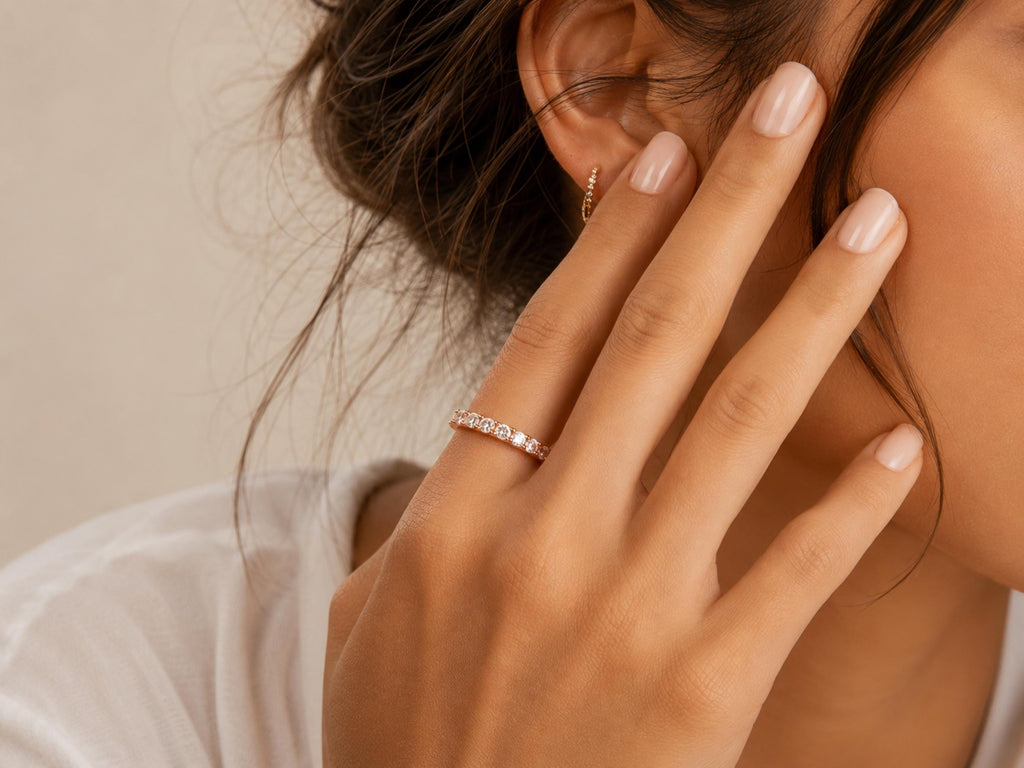 Lab-Grown White Sapphire Eternity Ring – 3.1mm in solid gold, view 5