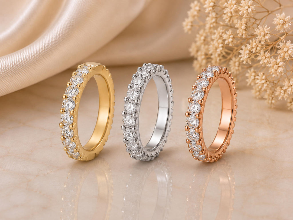 Lab-Grown White Sapphire Eternity Ring – 3.1mm in solid gold, view 10